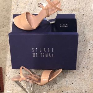 SOLD || Stuart Weitzman patent Blush wedge 3” acrylic heel, sz 7.5